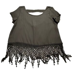 NWT Cropped crochet fringe blouse